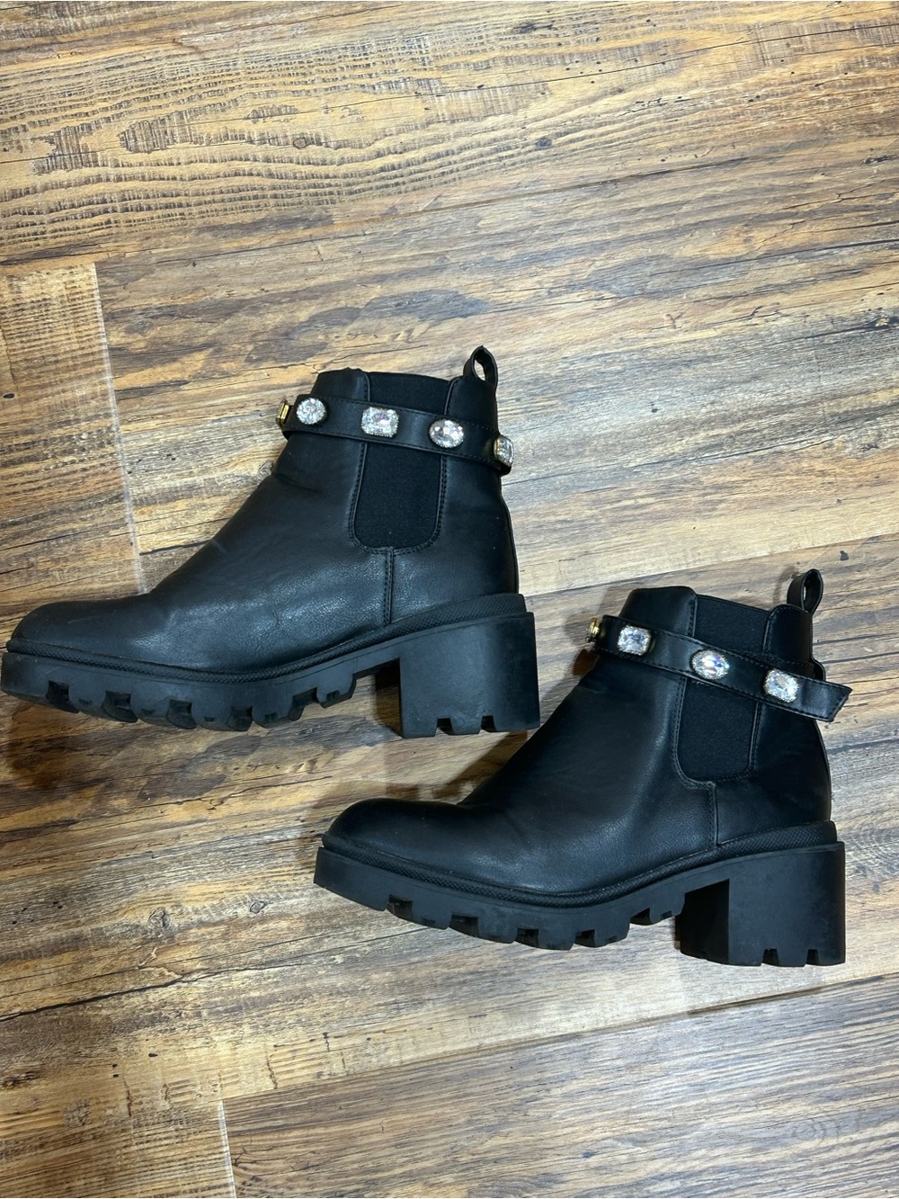 Jeweled Black Chunky Heel Ankle Boots - 7.5 Women